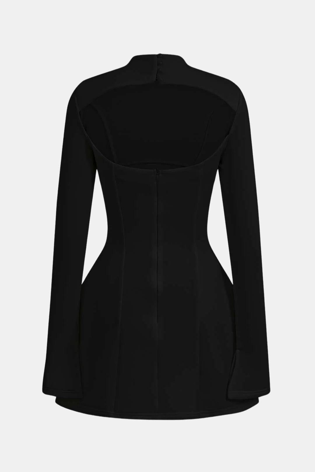 Inès - Robe de Soirée Courte Femme Élégante Moulante avec Col Montant et Manches Longues