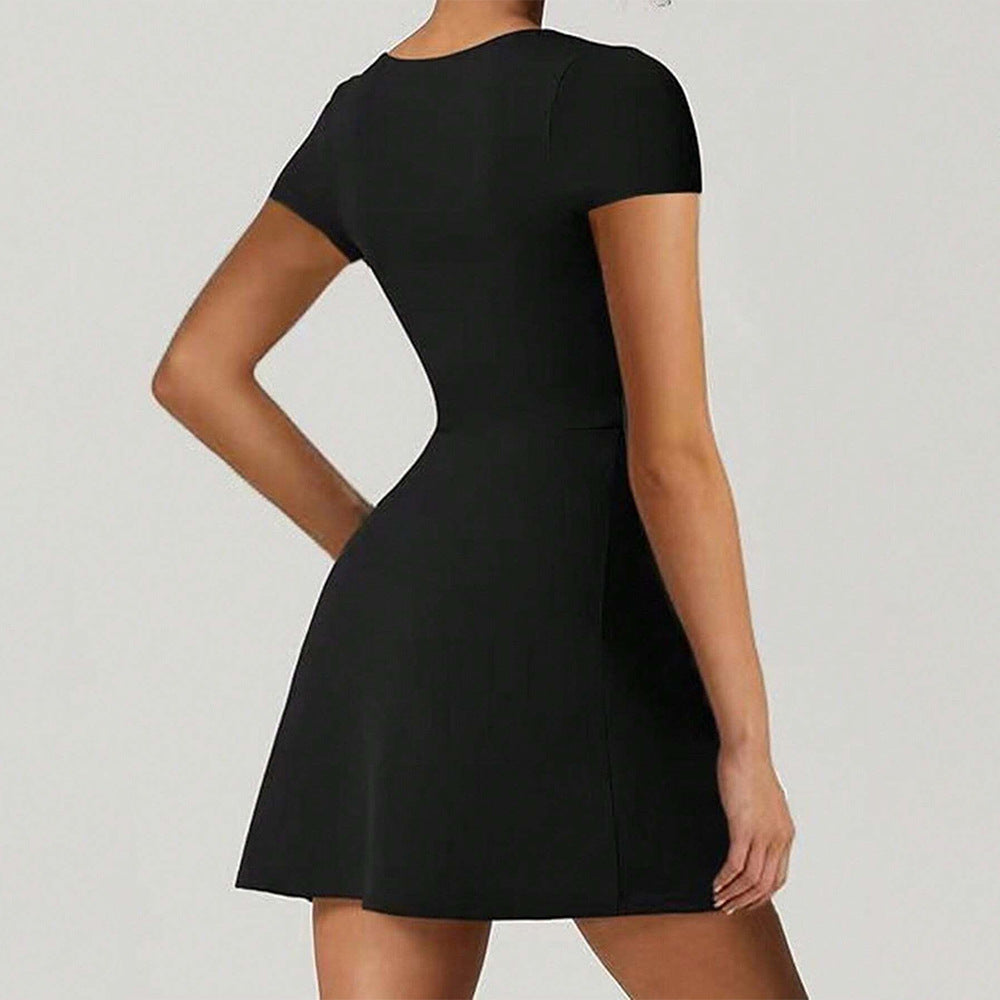 Isabelle - Robe Mariage Invitée Mini Femme Élégante avec Col Carré et Manches Courtes Structurées