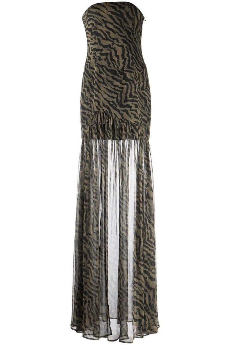 Jade - Robe de Soirée Longue Femme Sexy Bustier sans Bretelles avec Imprimé Animal et Fente
