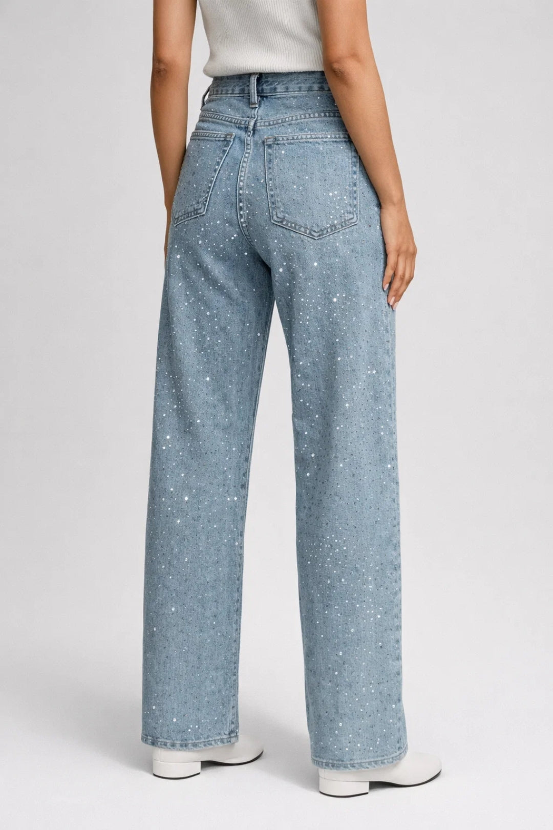 Jean Femme | taille haute | strass discrets pour Printemps