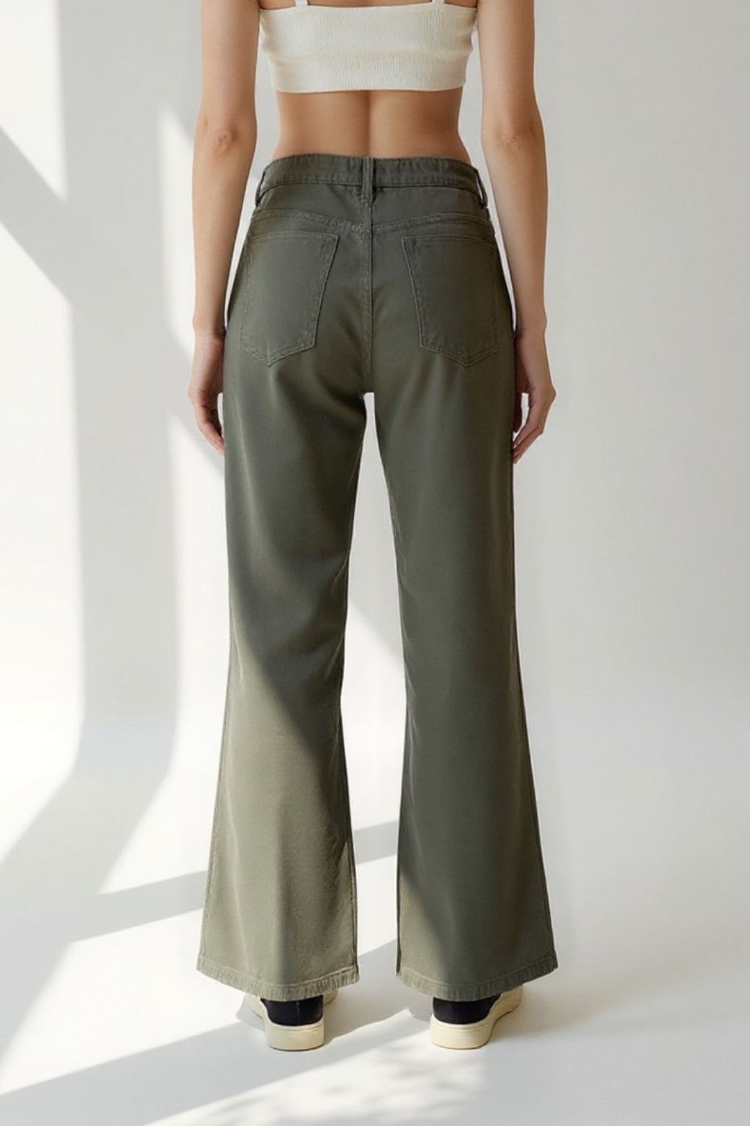 Jean Taille Haute Évasé | Vert Kaki | Détente et Style Quotidien