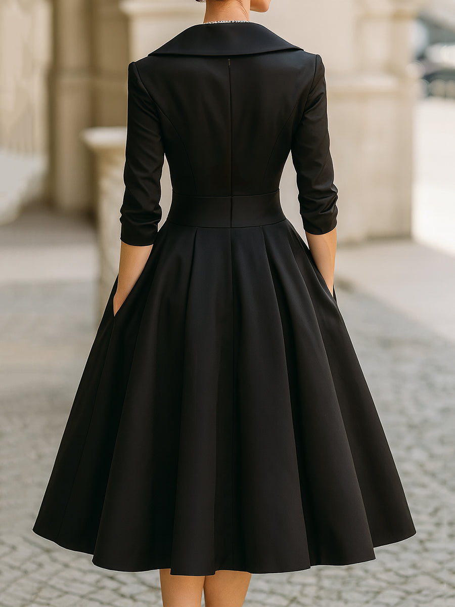 Juliette - Robe Invitée Mariage Femme Vintage Évasée col Croisé et Poches