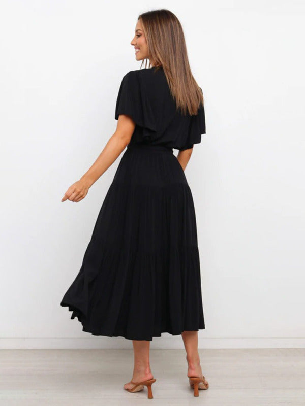 Juliette - Robe Invitée Mariage Femme Élégante à Col Portefeuille et Ceinture