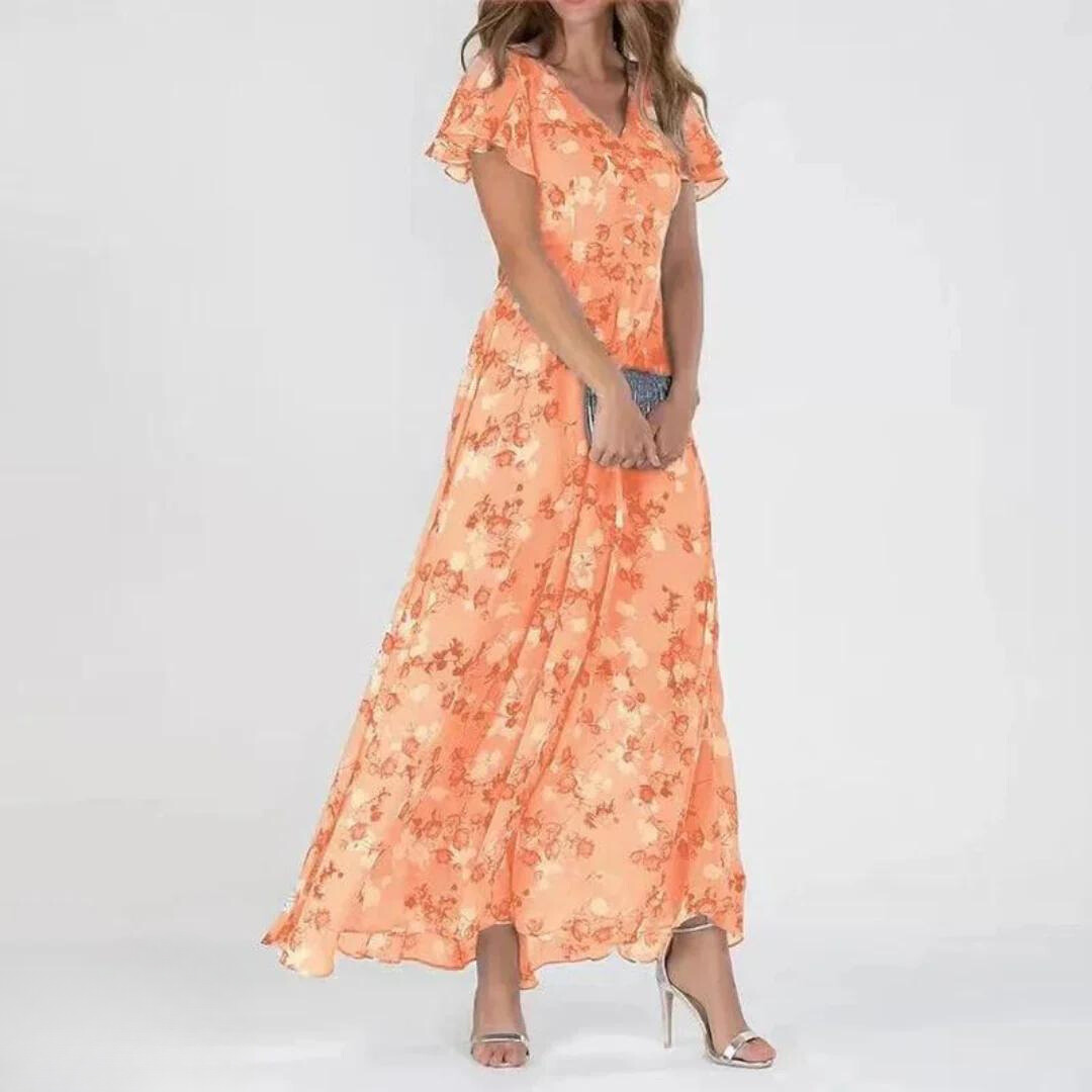 Juliette - Robe Maxi d'Été Femme Fleurie à Col V et Manches Volantées Bohème