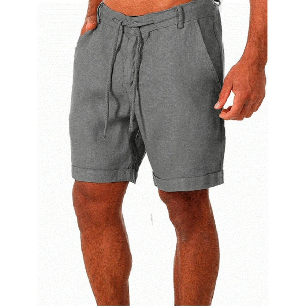 Julien - Short en Lin Homme Casual avec Cordon de Serrage et Revers