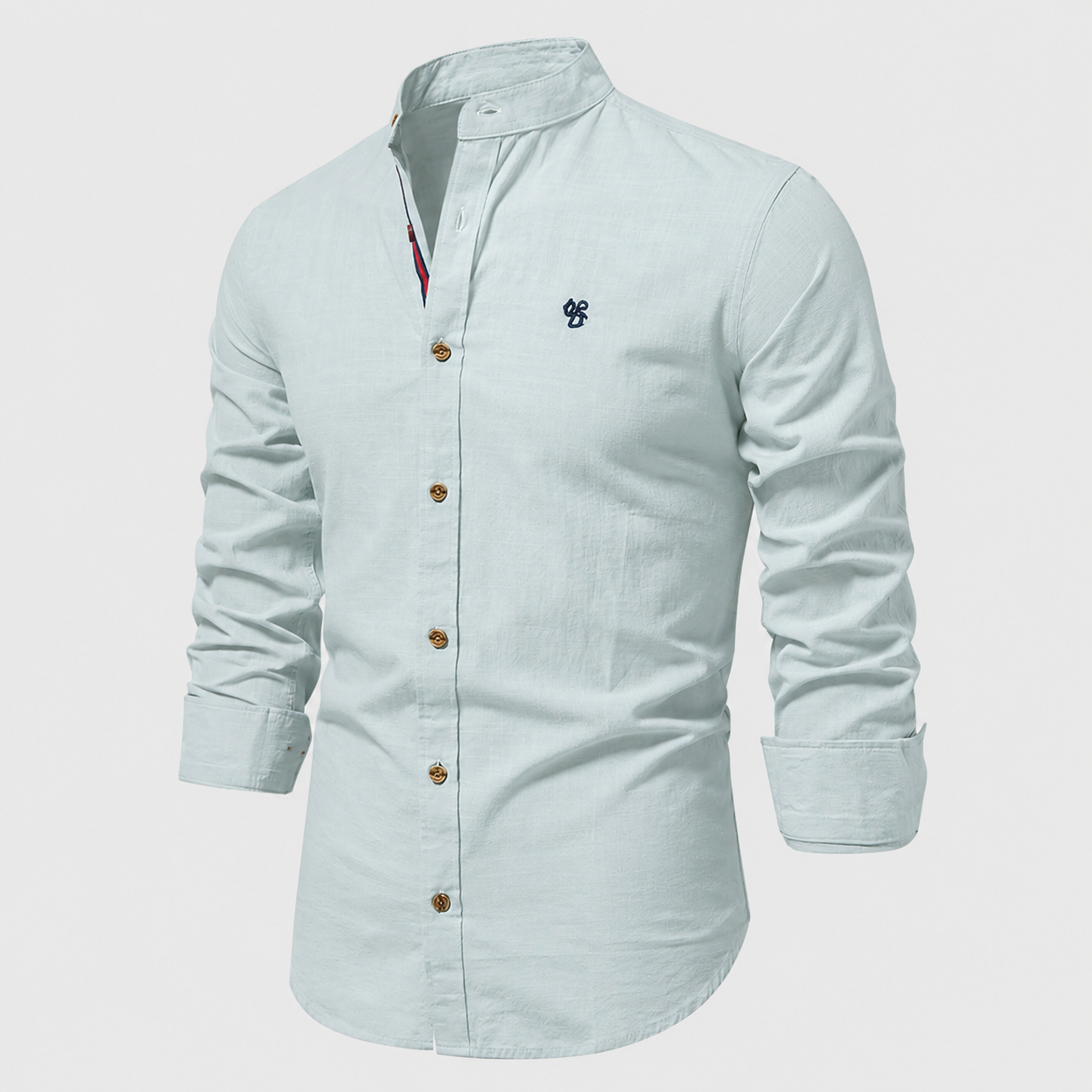 Lucas - Chemise en Lin Homme Casual Chic avec Col Mao et Boutons Contrastés