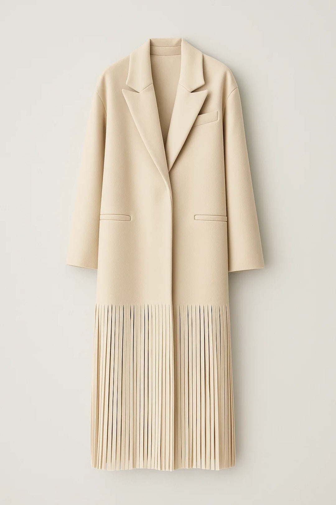 Manteau Long | Coupe Droite avec Franges | Élégance Moderne
