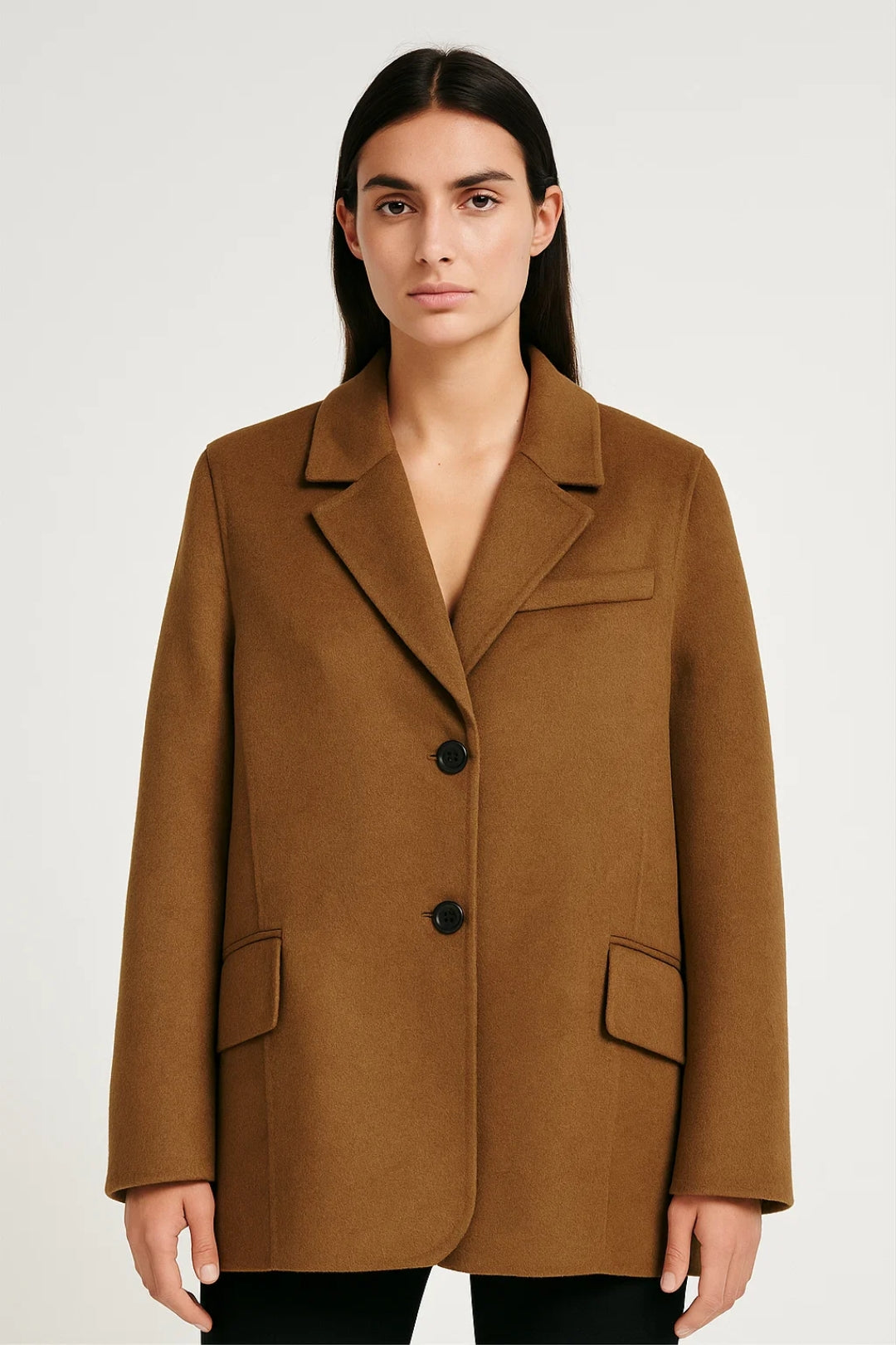 Manteau Simple‑Boutonné Femme | Laine Mélangée | Col Classique