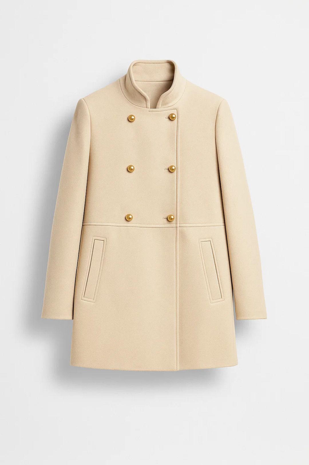 Manteaux | Manteau Court Style Militaire | Col Haut | Boutons Dorés