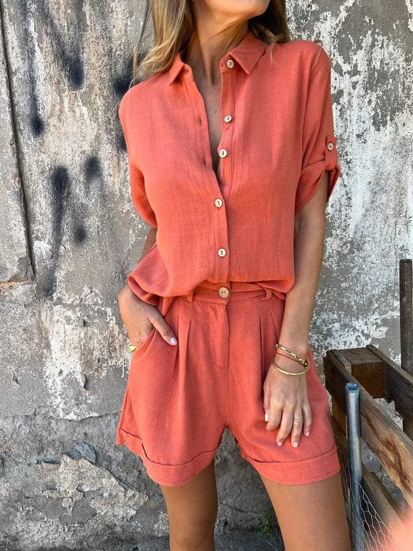 Manon - Blouse en Lin Femme Bohème avec Col Rabattu et Manches Retroussées