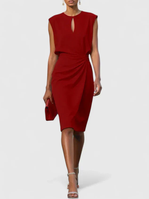 Marion - Robe Invitée Mariage Femme Chic Fourreau Drapé et Découpe Keyhole