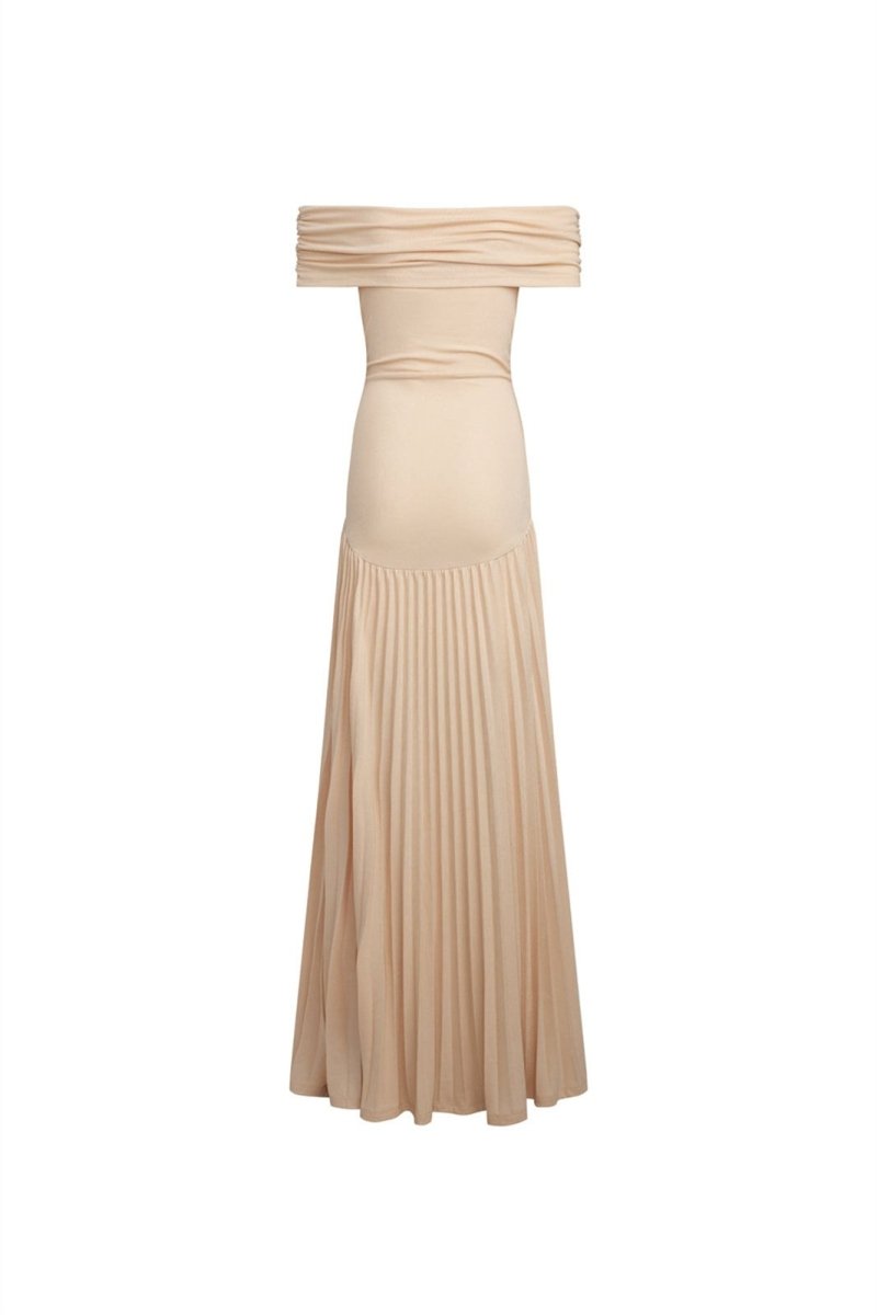 Marion - Robe Mariage Invitée Femme Élégante Longue Épaules Dénudées avec Jupe Plissée