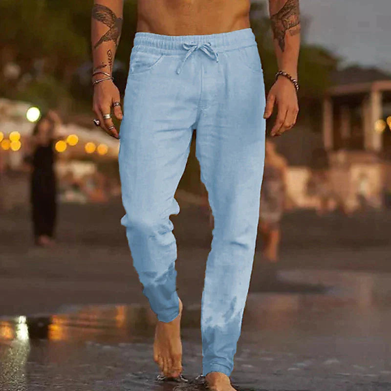 Antoine - Pantalon en Lin Homme Casual avec Taille Élastique et Cordon Ajustable