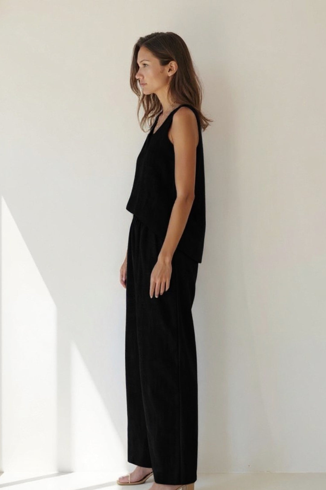 Ensemble Décontracté Sans Manches | Haut Dos Détail Crochet | Pantalon Large