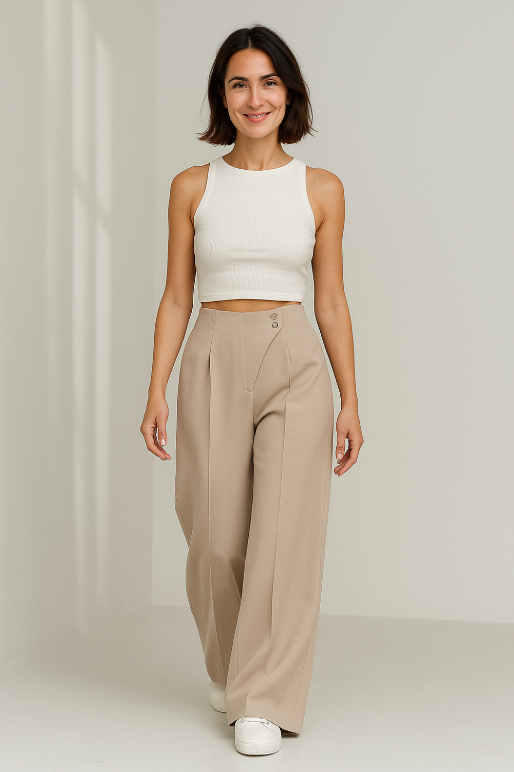 Pantalon Taille Haute Femme | Coupe Ample | Élégant et Confortable
