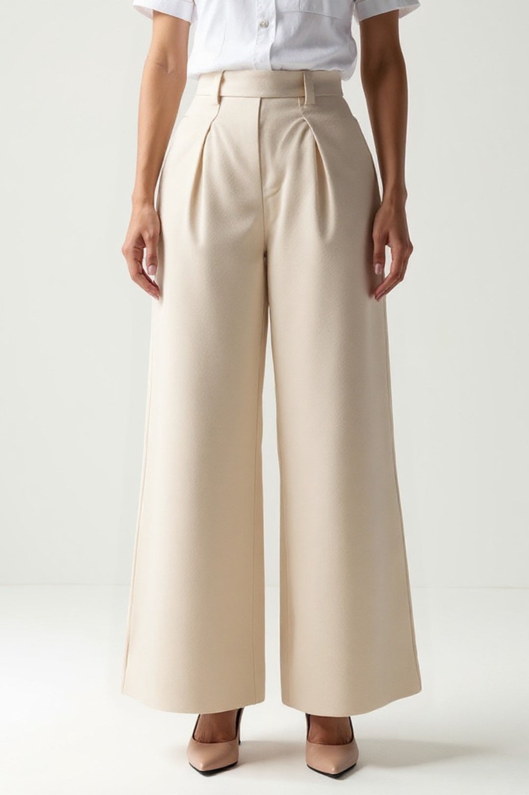 Pantalon Large Taille Haute | Beige | Élégance Minimaliste