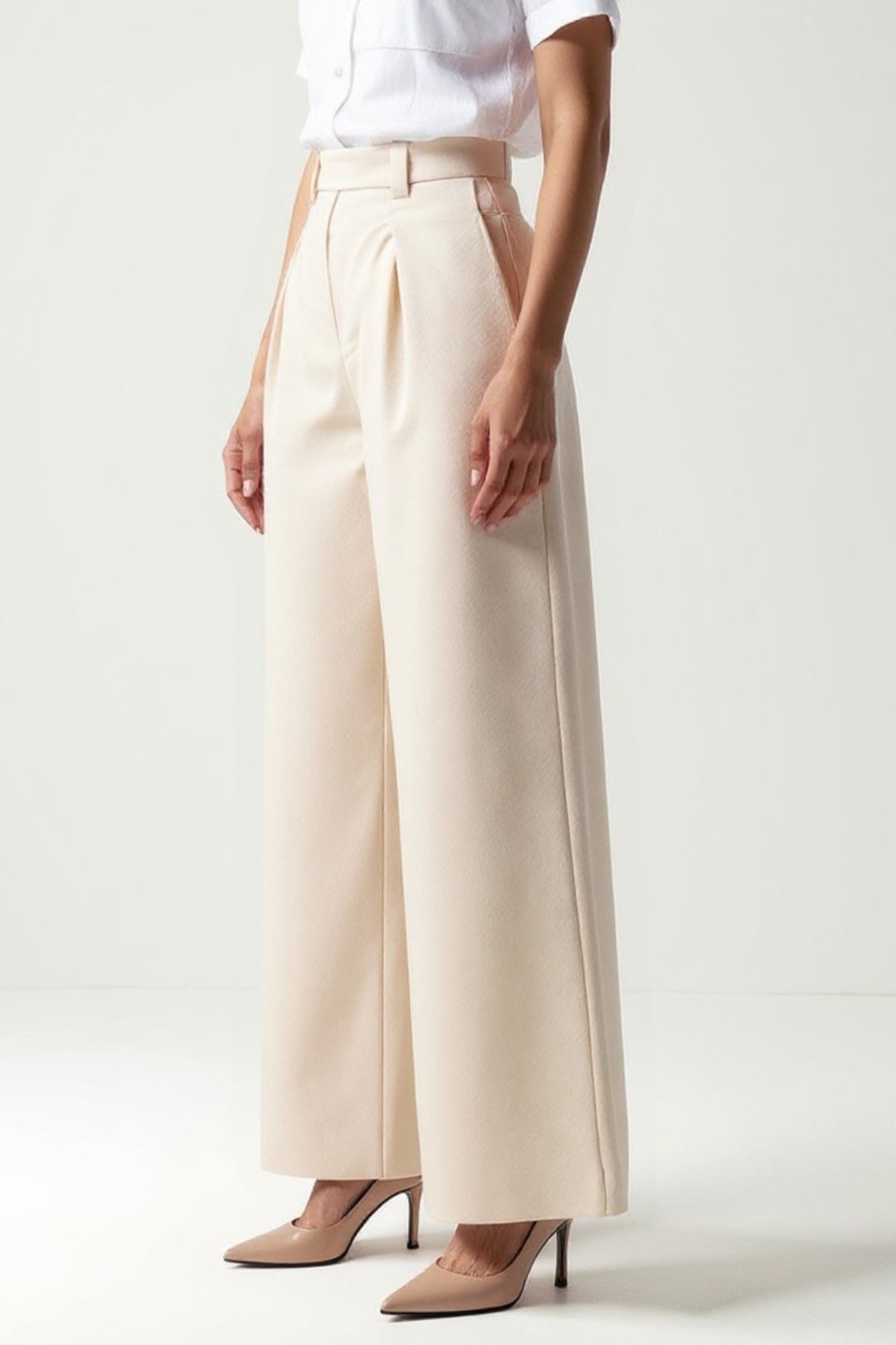 Pantalon Large Taille Haute | Beige | Élégance Minimaliste