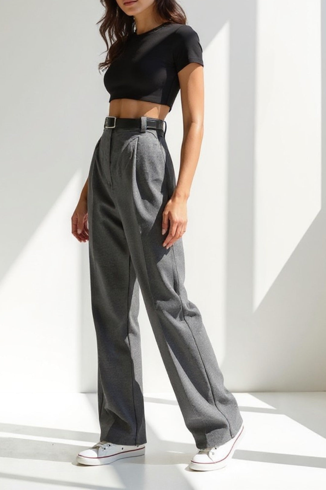Pantalon Large Taille Haute | Gris Anthracite | Élégant et Confortable
