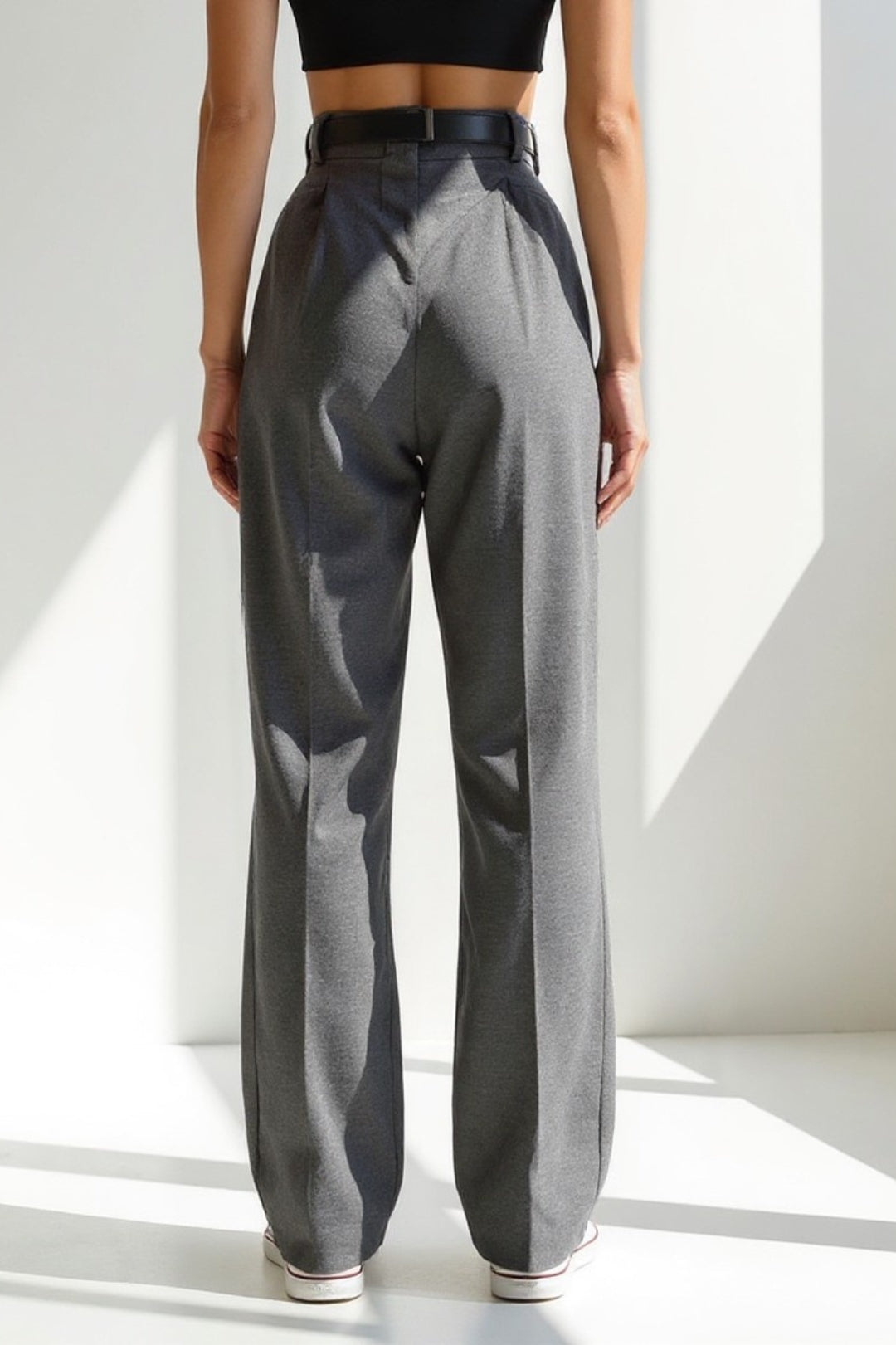 Pantalon Large Taille Haute | Gris Anthracite | Élégant et Confortable