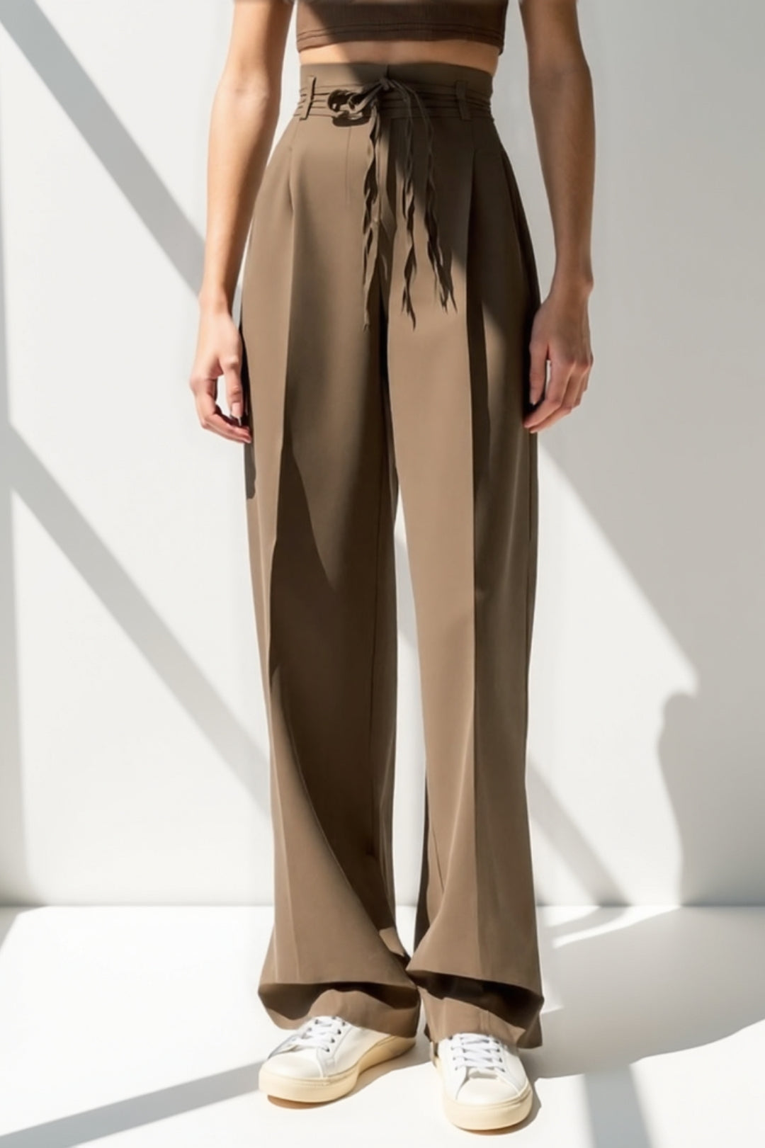 Pantalon Large Taille Haute | Marron Cacao | Élégant et Fluide