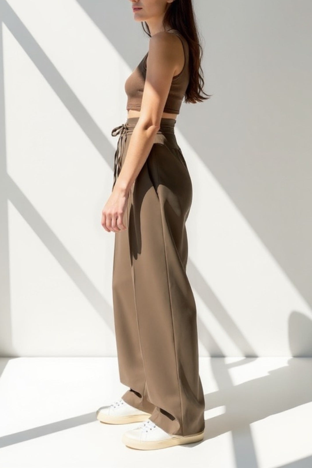 Pantalon Large Taille Haute | Marron Cacao | Élégant et Fluide