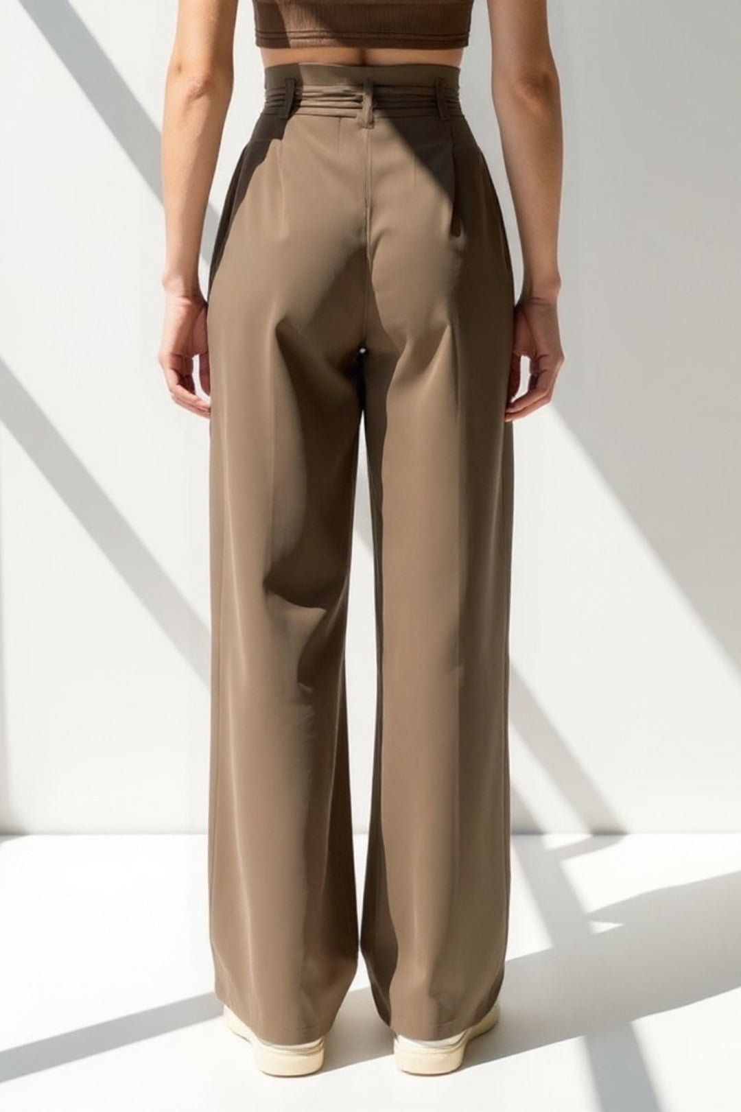 Pantalon Large Taille Haute | Marron Cacao | Élégant et Fluide