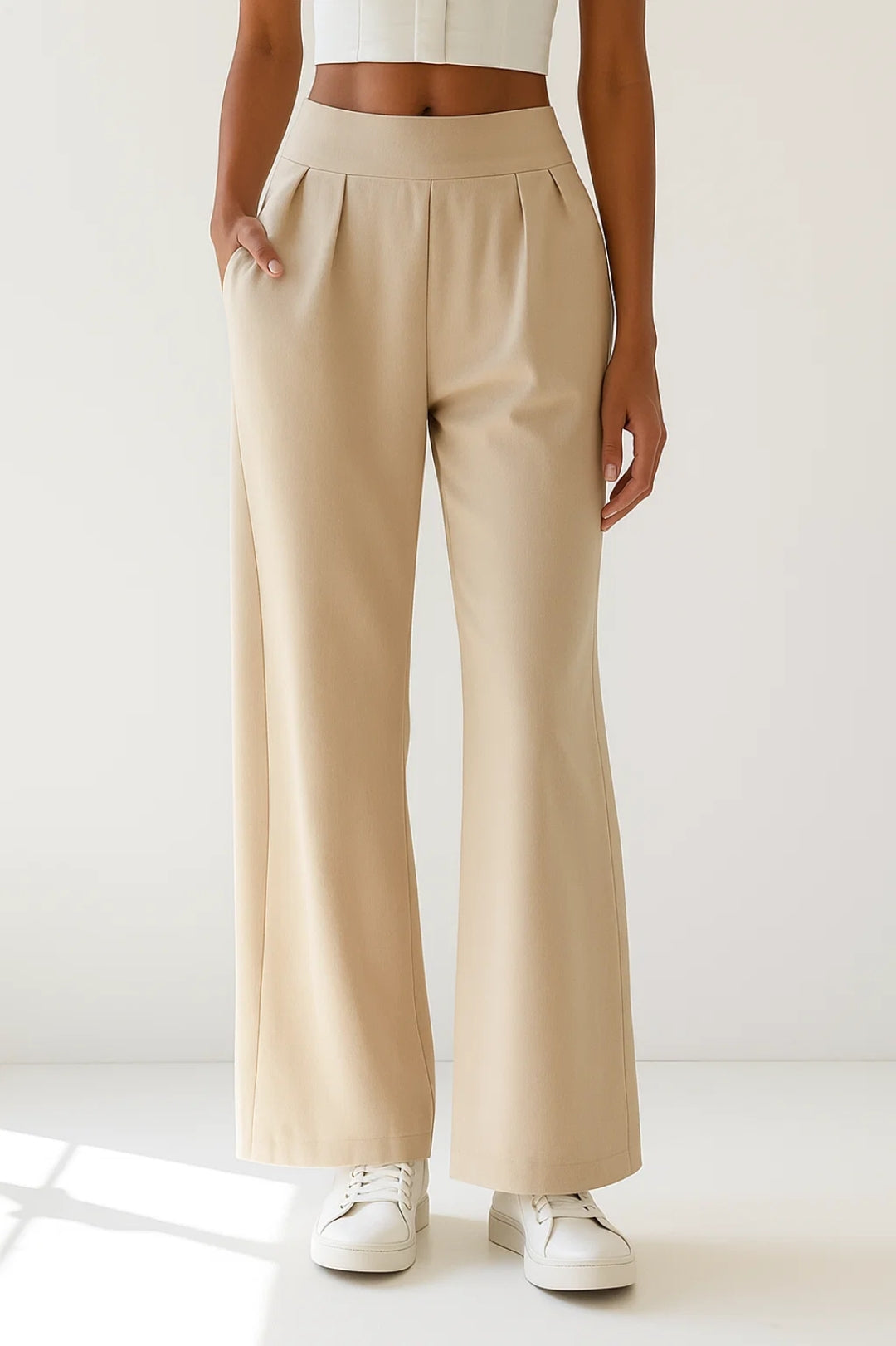 Pantalon Large Taille Haute | Élégant et Polyvalent | Noir, Blanc, Beige