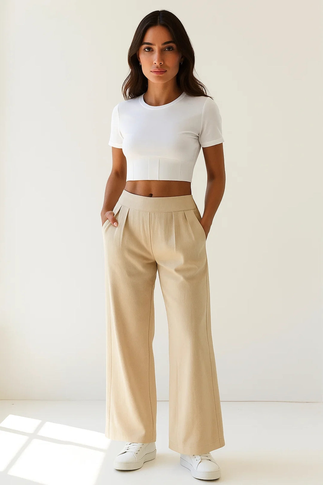 Pantalon Large Taille Haute | Élégant et Polyvalent | Noir, Blanc, Beige