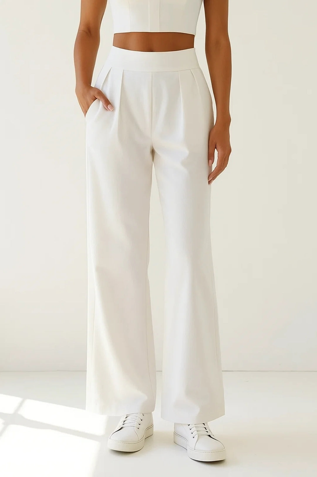 Pantalon Large Taille Haute | Élégant et Polyvalent | Noir, Blanc, Beige