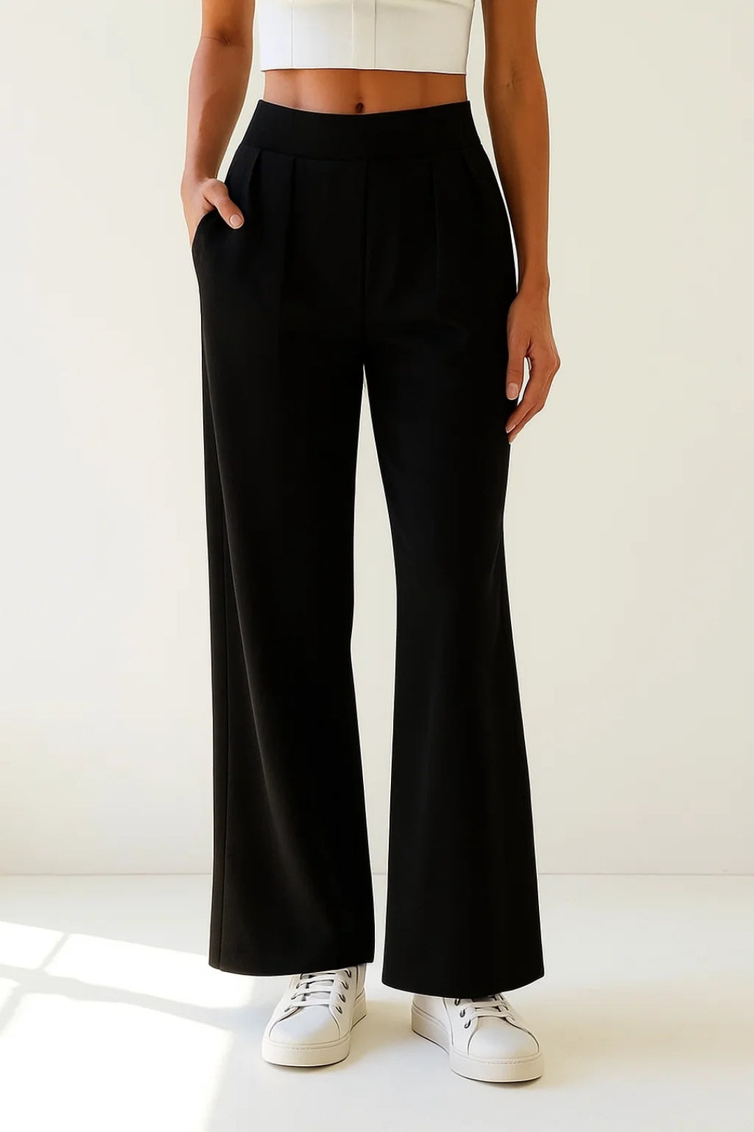 Pantalon Large Taille Haute | Élégant et Polyvalent | Noir, Blanc, Beige