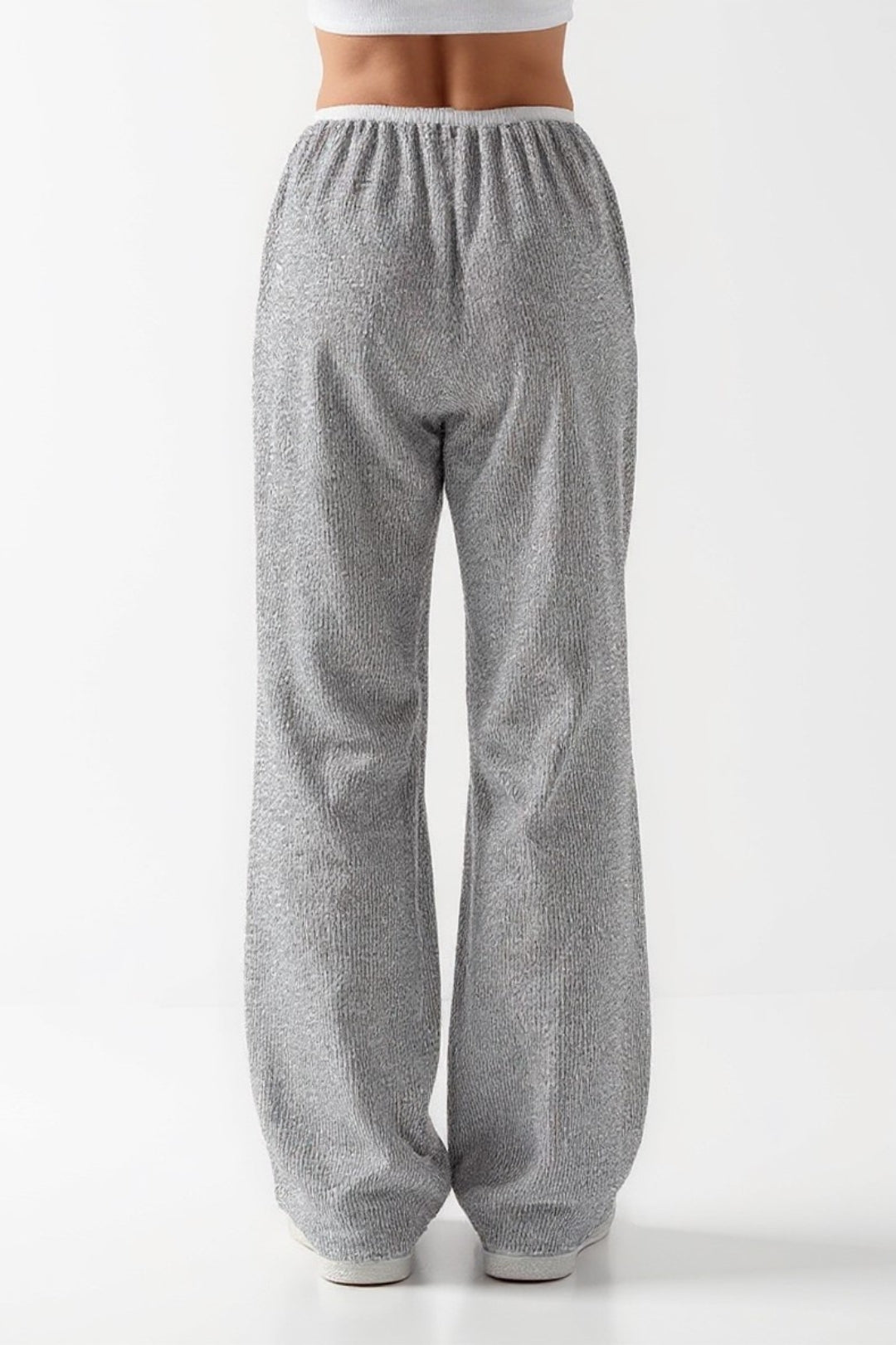 Pantalon Large en Maille | Gris Chiné | Confort Décontracté