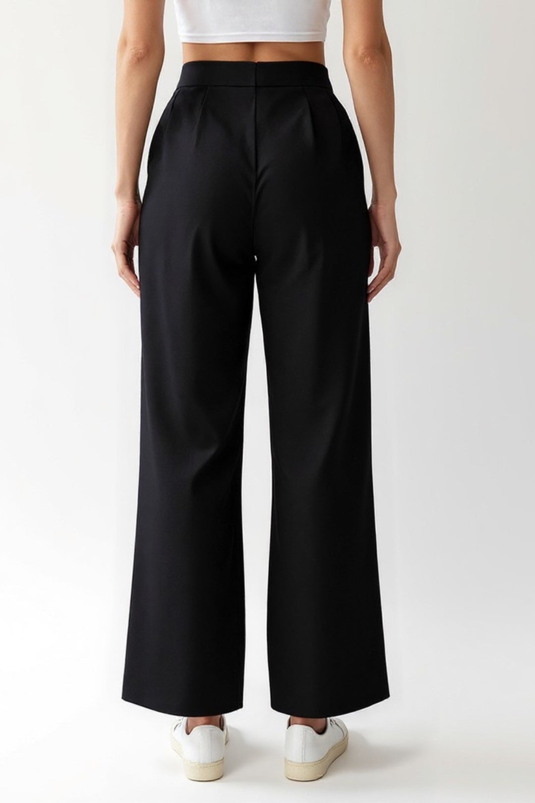 Pantalon Noir Taille Haute | Coupe Droite | Confort Quotidien