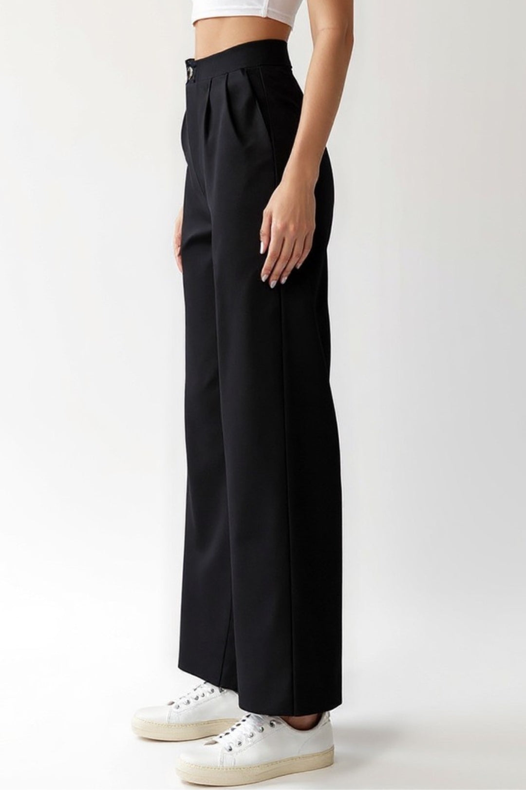 Pantalon Noir Taille Haute | Coupe Droite | Confort Quotidien