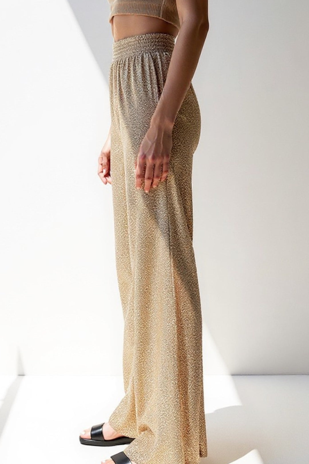 Pantalon Pailleté Taille Haute | Argent & Or | Fluide et Festif
