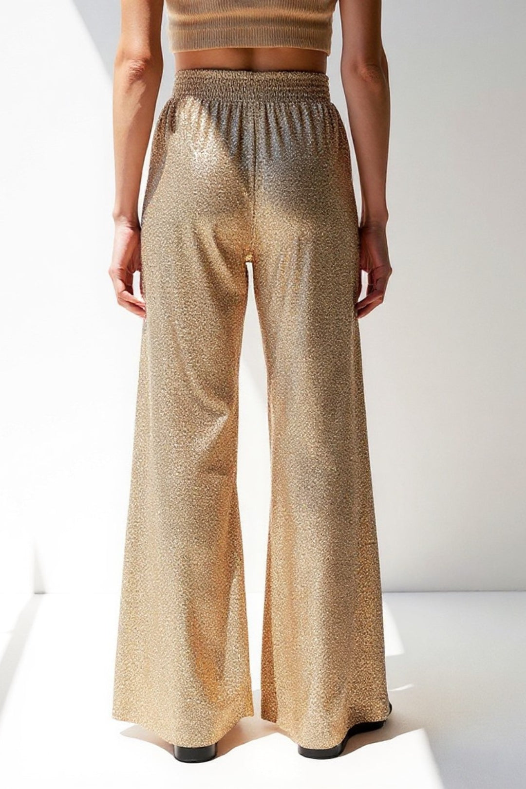 Pantalon Pailleté Taille Haute | Argent & Or | Fluide et Festif