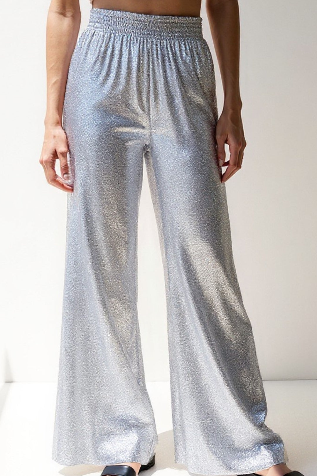 Pantalon Pailleté Taille Haute | Argent & Or | Fluide et Festif