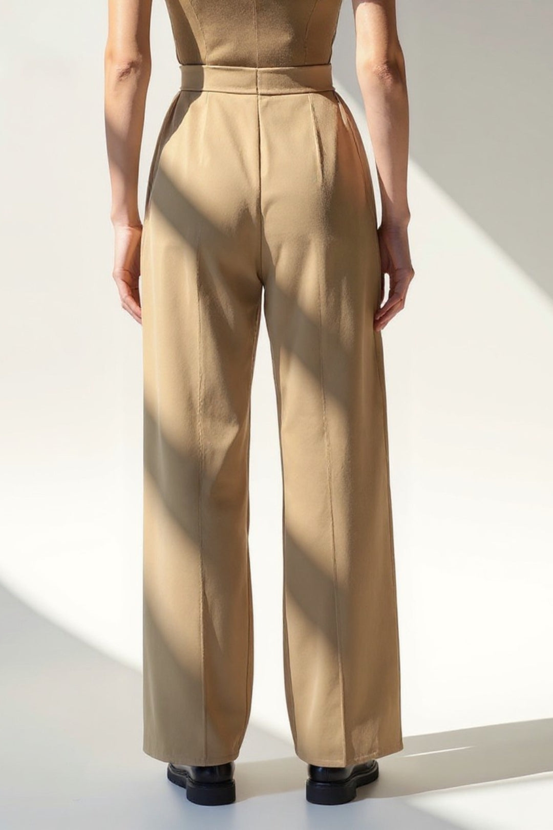 Pantalon Taille Haute Ceinturé | Noir, Beige & Blanc | Élégance Décontractée