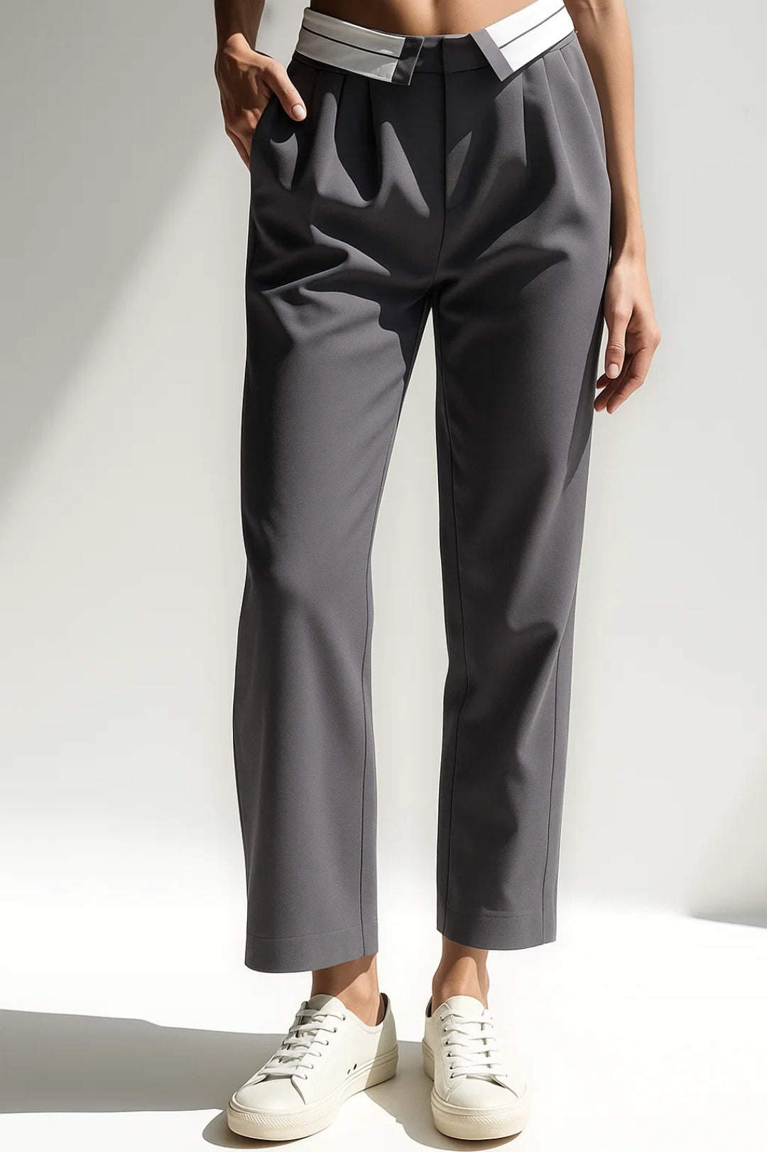 Pantalon Tailleur 7/8 | Taille Haute Élégante | Noir et Gris