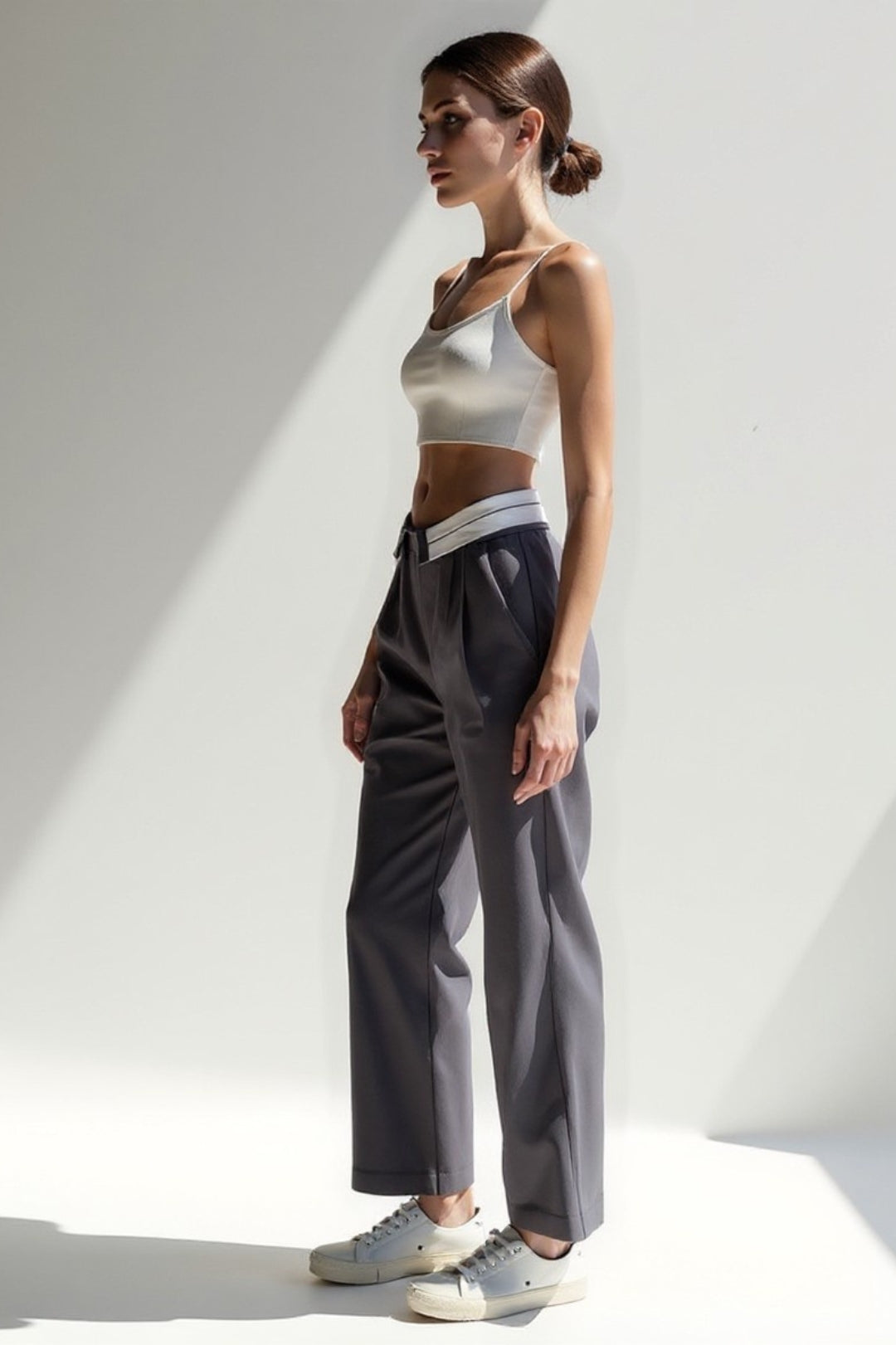 Pantalon Tailleur 7/8 | Taille Haute Élégante | Noir et Gris