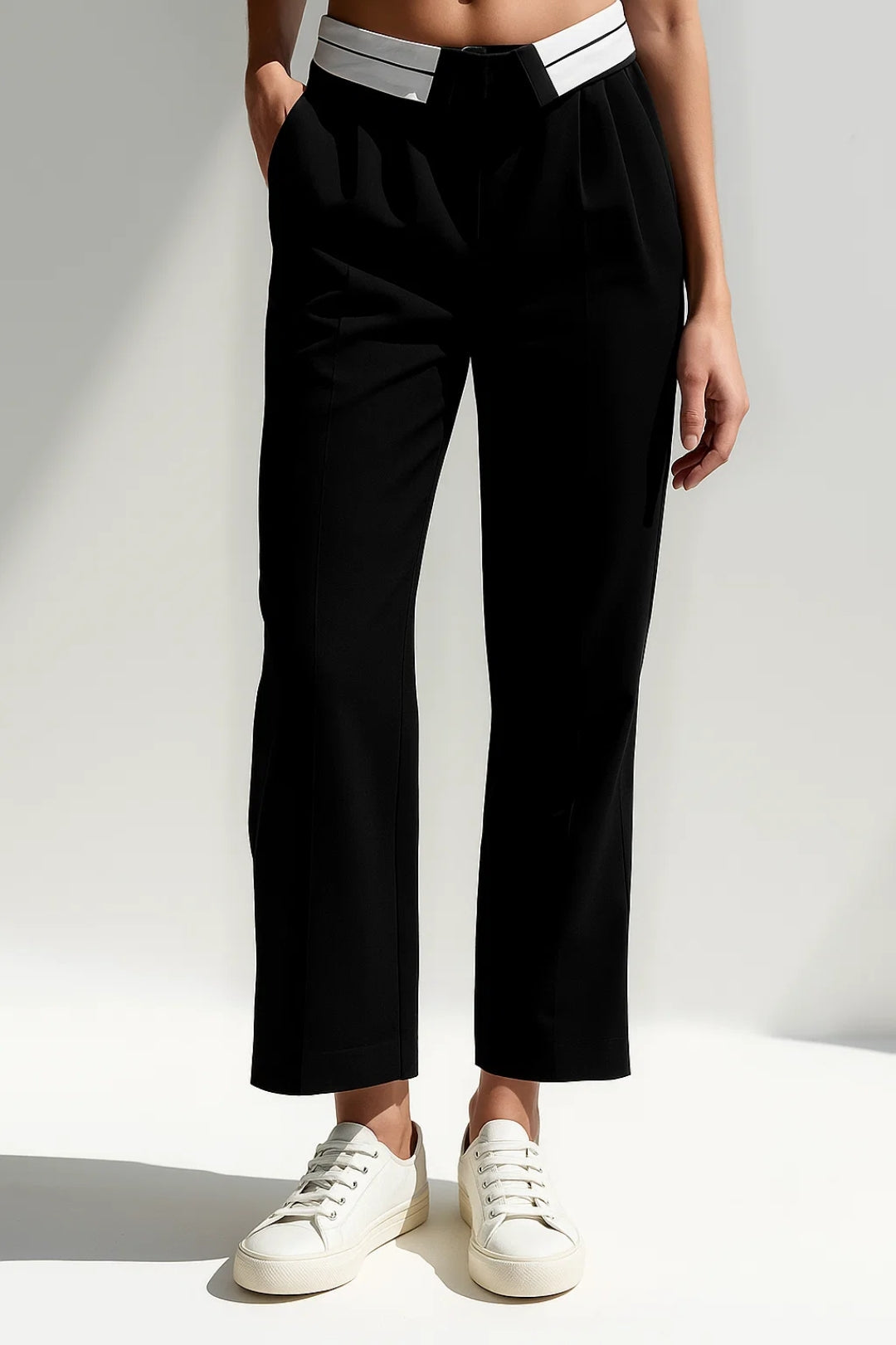 Pantalon Tailleur 7/8 | Taille Haute Élégante | Noir et Gris