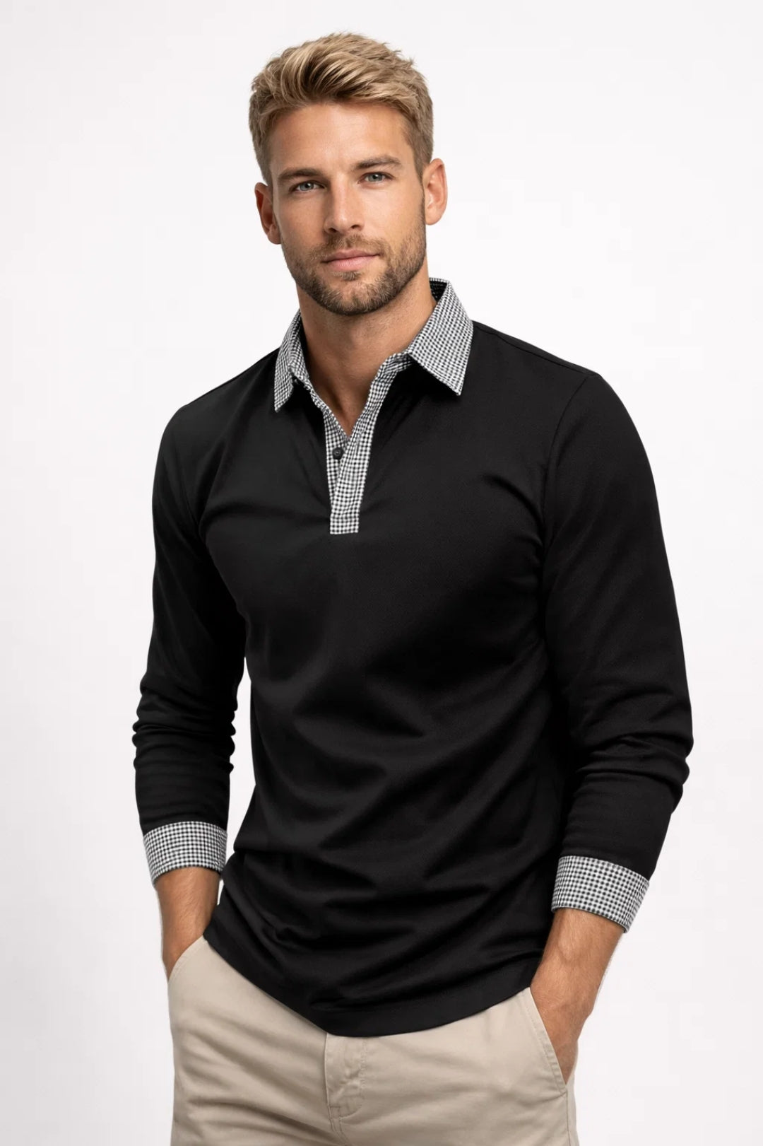 Polo Homme - Manches Longues Col Contrasté Boutons | Chic Casual