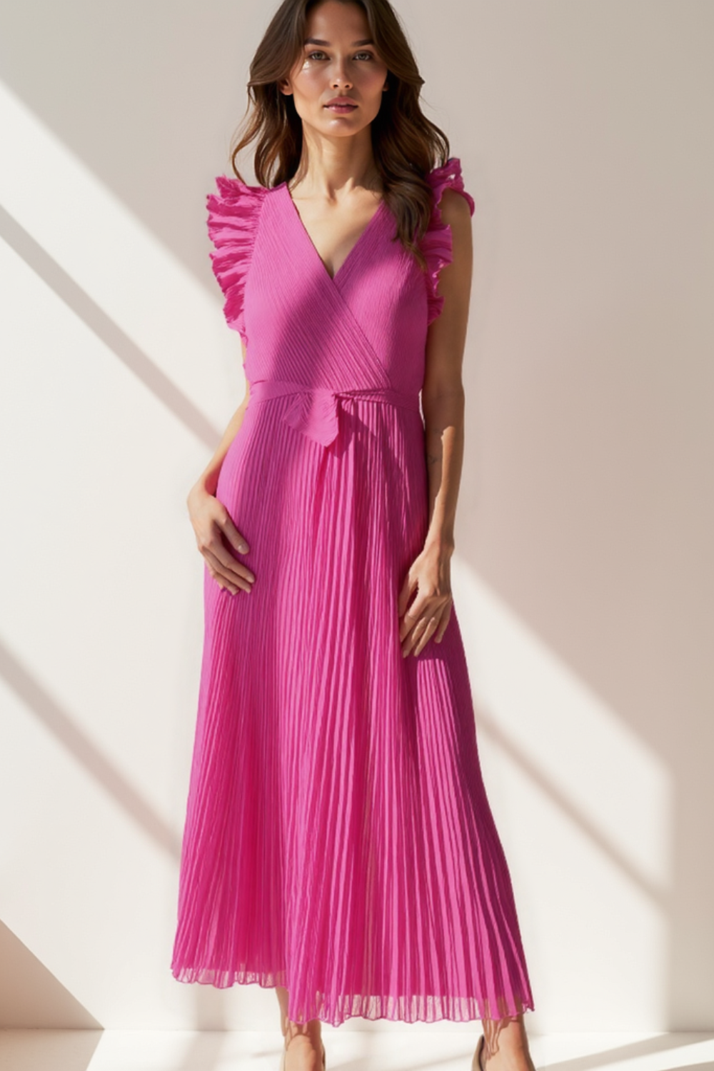 Robe Longue Femme | Manches Volants | Taille Ceinturée