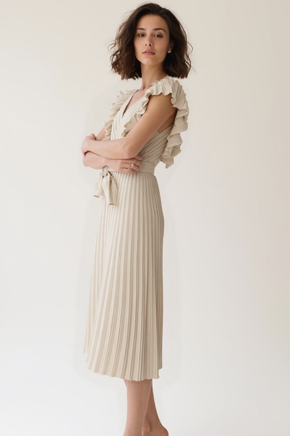 Robe Longue Femme | Manches Volants | Taille Ceinturée