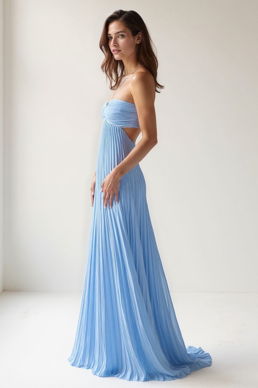 Robe Plissée Femme | Dos Nu Élégant | Tissu Fluide Satiné