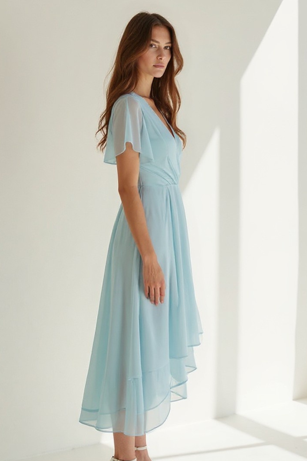 Robe Midi Femme | Décolleté Cache-Cœur | Voile Fluide en Chiffon