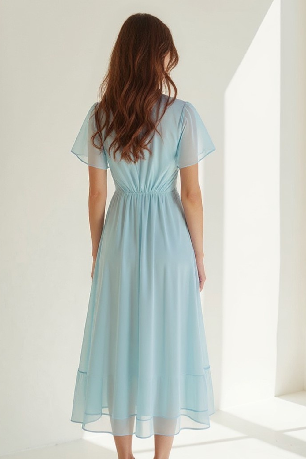 Robe Midi Femme | Décolleté Cache-Cœur | Voile Fluide en Chiffon