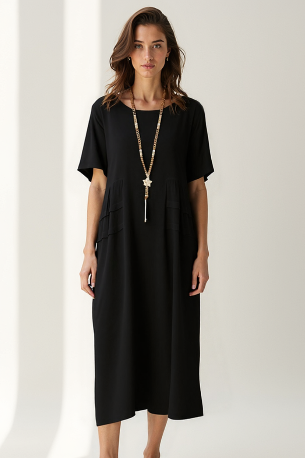 Robe Midi Femme | Coton & Lin Naturel | Coupe Ample avec Poches
