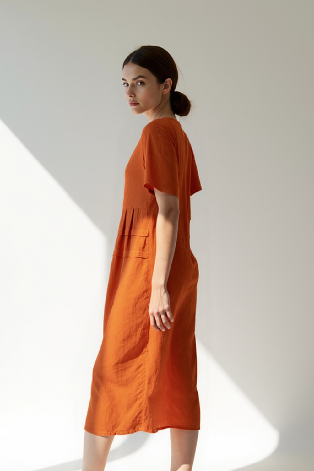 Robe Midi Femme | Coton & Lin Naturel | Coupe Ample avec Poches