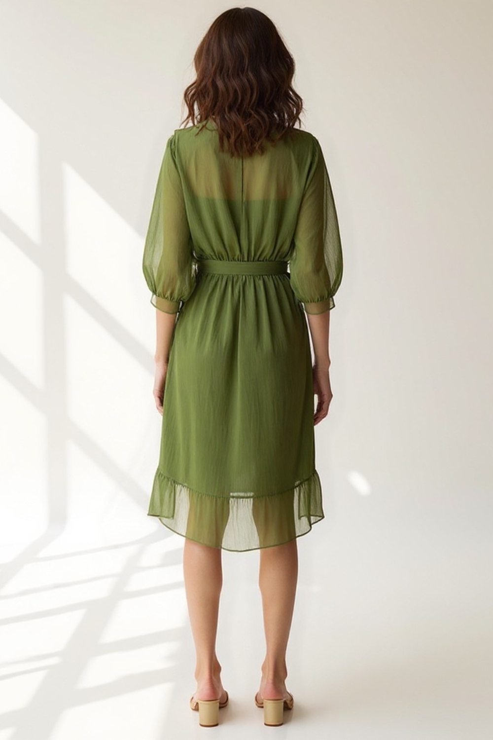 Robe Midi Femme | Ceinture à Nouer | Tissu Chiffon Léger