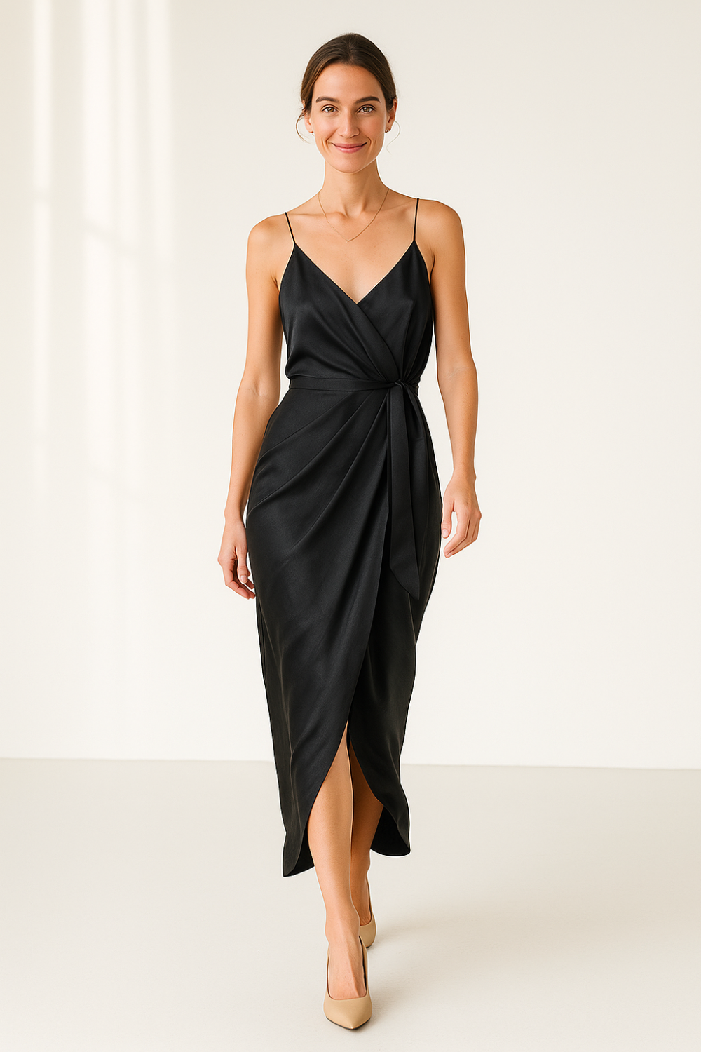 Robe Longue Femme | Nœud Taille | Fines Bretelles et Élégance Fluide